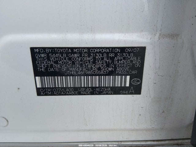 45046229 :رقم المزاد ، JTHBL46F985055837 vin ، 2008 Lexus Ls 460 مزاد بيع
