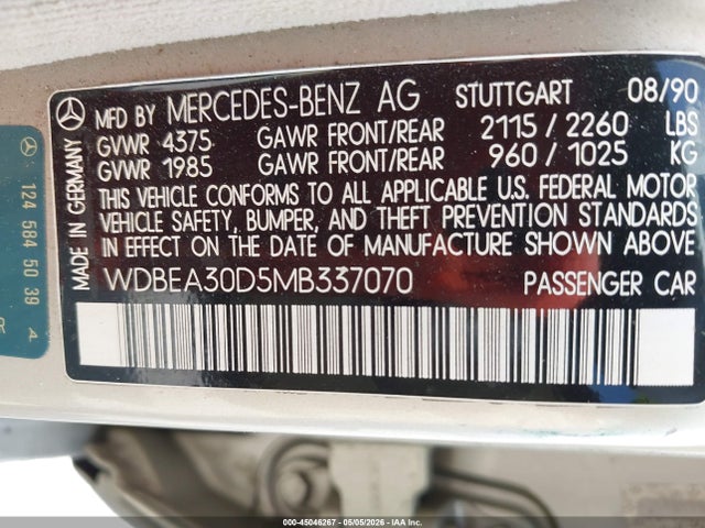 Продаж на аукціоні авто 1991 Mercedes-benz 300 E, vin: WDBEA30D5MB337070, номер лоту: 45046267