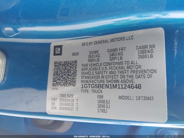 GMC Canyon 2wd Short Box Elevation Standard 2021 1GTG5BEN1M1124648 Image 9