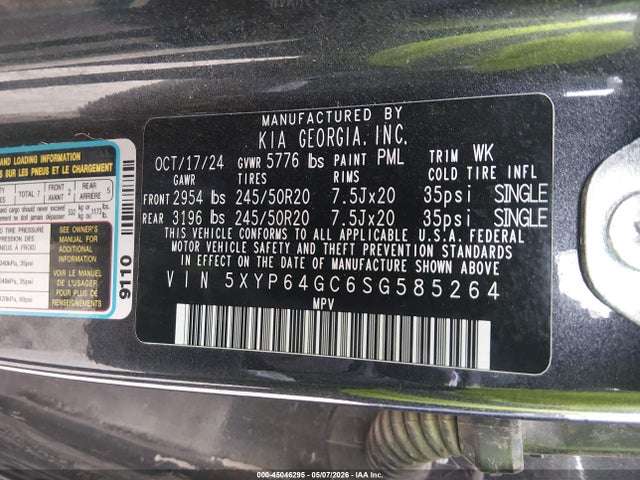45046295 :رقم المزاد ، 5XYP64GC6SG585264 vin ، 2025 Kia Telluride S مزاد بيع