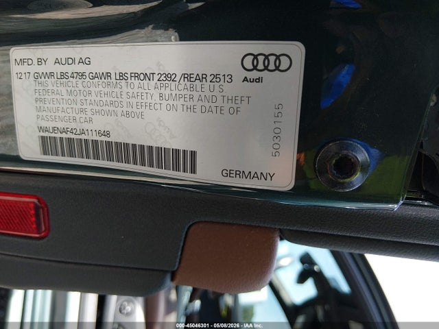 Aukcja sprzedaży 2018 Audi A4 2.0t Premium/2.0t Tech Premium, vin: WAUENAF42JA111648, numer aukcji: 45046301