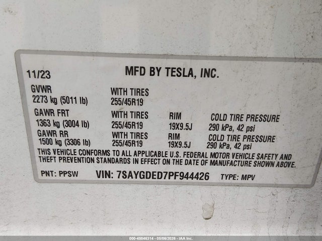 Tesla Model Y Rwd 2023 7SAYGDED7PF944426 Image 9