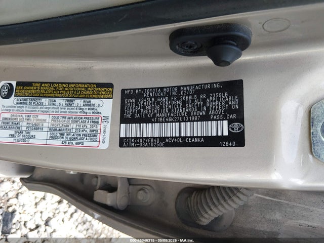 Продажа на аукционе авто 2007 Toyota Camry Le, vin: 4T1BE46K27U131987, номер лота: 45046315