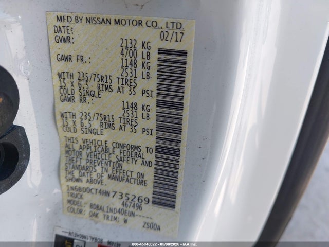 Продажа на аукционе авто 2017 Nissan Frontier S, vin: 1N6BD0CT4HN735269, номер лота: 45046322