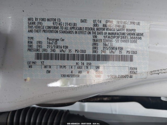 Ford FOCUS SE 2014 1FADP3F28EL366596 Image 9