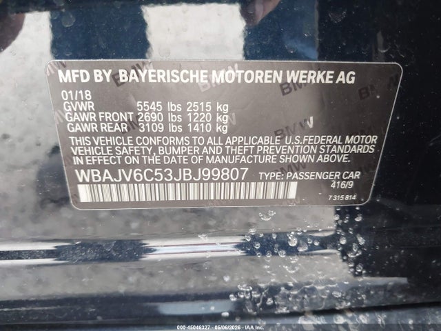 Aukcja sprzedaży 2018 Bmw 640i Gran Turismo Xdrive, vin: WBAJV6C53JBJ99807, numer aukcji: 45046327
