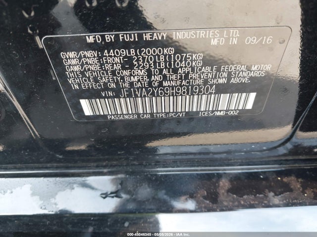 2017 Subaru Wrx Sti Limited მანქანა იყიდება აუქციონზე, vin: JF1VA2Y69H9819304, აუქციონის ნომერი: 45046345