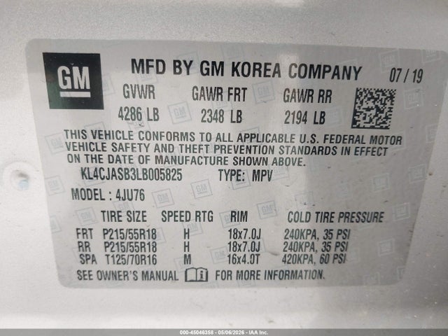 Aukcja sprzedaży 2020 Buick Encore Fwd Preferred, vin: KL4CJASB3LB005825, numer aukcji: 45046358