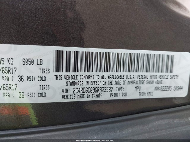 45046360 :رقم المزاد ، 2C4RDGCG9GR323587 vin ، 2016 Dodge Grand Caravan Sxt مزاد بيع