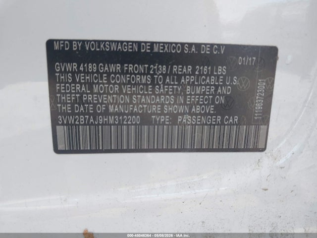 Aukcja sprzedaży 2017 Volkswagen Jetta 1.4t S, vin: 3VW2B7AJ9HM312200, numer aukcji: 45046364