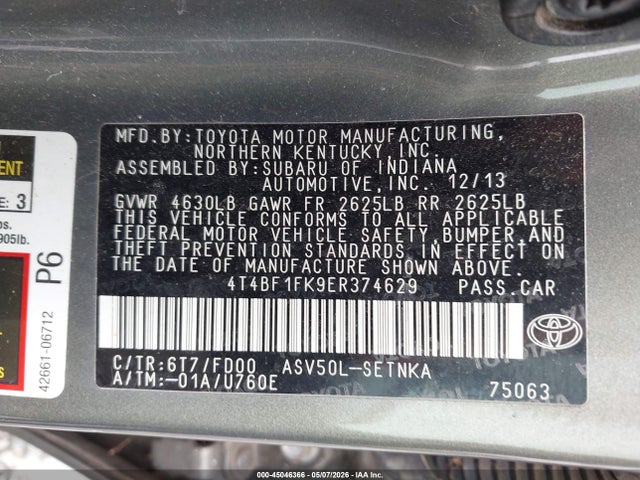 Aukcja sprzedaży 2014 Toyota Camry Le, vin: 4T4BF1FK9ER374629, numer aukcji: 45046366