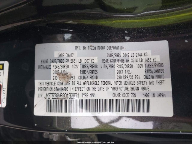 Aukcja sprzedaży 2008 Mazda Cx-9 Grand Touring, vin: JM3TB38V680132871, numer aukcji: 45046368