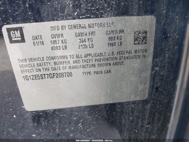 Продаж на аукціоні авто 2016 Chevrolet Malibu 1lt, vin: 1G1ZE5ST7GF208700, номер лоту: 45046381