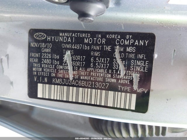 2011 Hyundai Tucson Gls მანქანა იყიდება აუქციონზე, vin: KM8JU3AC6BU213027, აუქციონის ნომერი: 45046393