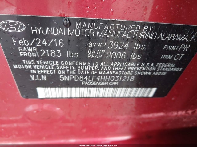 Aukcja sprzedaży 2017 Hyundai Elantra Limited, vin: 5NPD84LF4HH031218, numer aukcji: 45046396