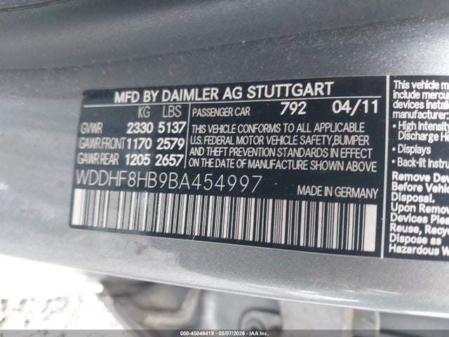 Продажа на аукционе авто 2011 Mercedes-benz E 350 4matic, vin: WDDHF8HB9BA454997, номер лота: 45046419