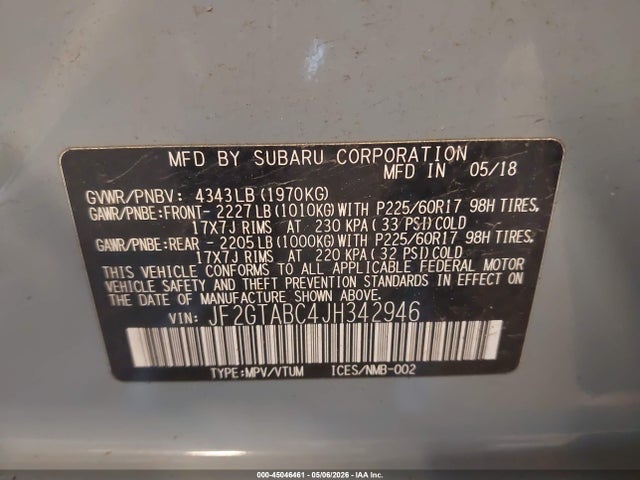 Продаж на аукціоні авто 2018 Subaru Crosstrek 2.0i Premium, vin: JF2GTABC4JH342946, номер лоту: 45046461