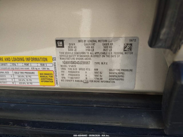 Aukcja sprzedaży 2013 Gmc Acadia Slt-2, vin: 1GKKVSKD4DJ236967, numer aukcji: 45046463