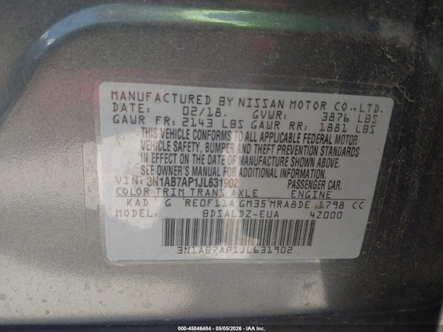 Aukcja sprzedaży 2018 Nissan Sentra Sv, vin: 3N1AB7AP1JL631902, numer aukcji: 45046484