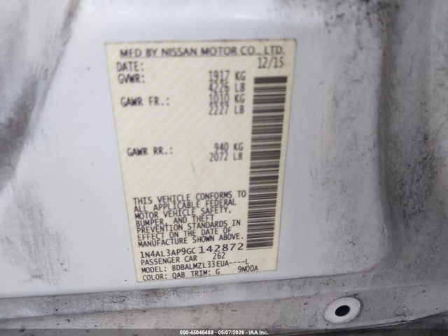 45046488 :رقم المزاد ، 1N4AL3AP9GC142872 vin ، 2016 Nissan Altima 2.5 Sv مزاد بيع