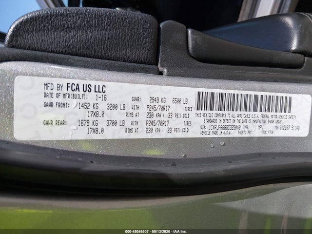 2016 Jeep Grand Cherokee Laredo მანქანა იყიდება აუქციონზე, vin: 1C4RJFAG8GC325040, აუქციონის ნომერი: 45046507