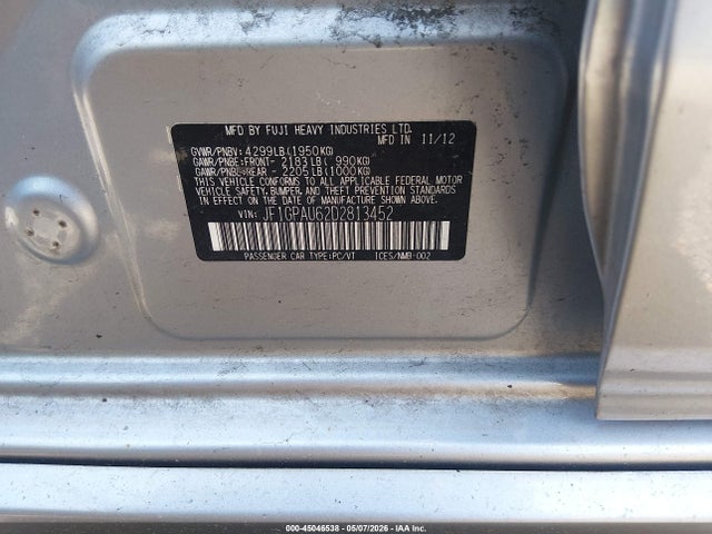 Продажа на аукционе авто 2013 Subaru Impreza 2.0i Sport Limited, vin: JF1GPAU62D2813452, номер лота: 45046538