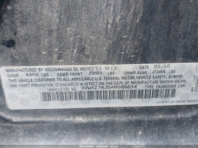 Продаж на аукціоні авто 2010 Volkswagen Jetta Limited Edition, vin: 3VWAZ7AJ5AM085634, номер лоту: 45046557