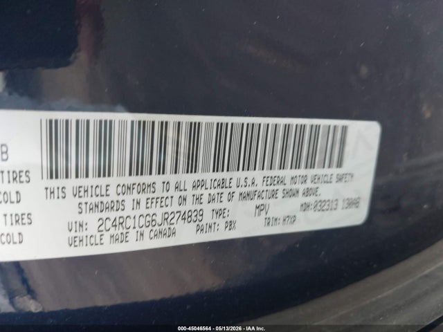 Продаж на аукціоні авто 2018 Chrysler Pacifica Lx, vin: 2C4RC1CG6JR274839, номер лоту: 45046564