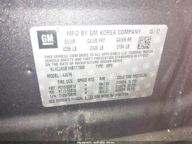 45046570 :رقم المزاد ، KL4CJASB1HB177908 vin ، 2017 Buick Encore Preferred مزاد بيع