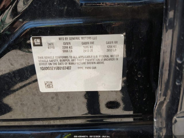 45046574 :رقم المزاد ، 1G6DG5EY6B0107407 vin ، 2011 Cadillac Cts Luxury مزاد بيع
