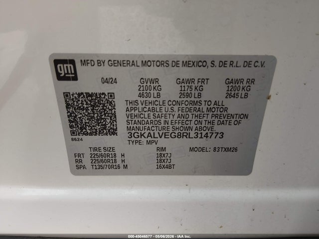 Aukcja sprzedaży 2024 Gmc Terrain Awd Slt, vin: 3GKALVEG8RL314773, numer aukcji: 45046577