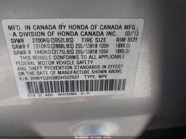Aukcja sprzedaży 2013 Acura Mdx Technology Package, vin: 2HNYD2H38DH522937, numer aukcji: 45046606