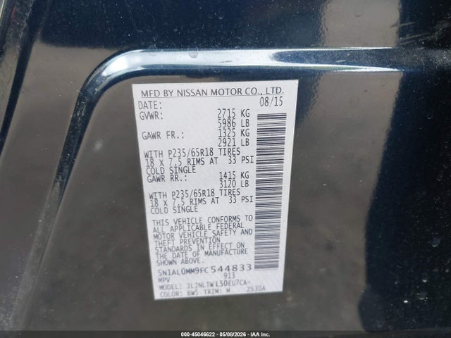Продажа на аукционе авто 2015 Infiniti Qx60, vin: 5N1AL0MM9FC544833, номер лота: 45046622