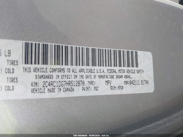 45046640 :رقم المزاد ، 2C4RC1DG7HR512870 vin ، 2017 Chrysler Pacifica Touring مزاد بيع