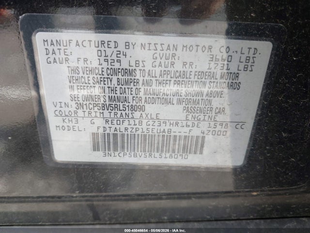 Auction sale of the 2024 Nissan Kicks S Xtronic Cvt, vin: 3N1CP5BV5RL518090, lot number: 45046654