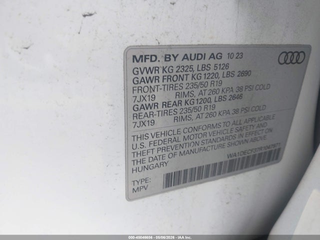 Aukcja sprzedaży 2024 Audi Q3 Premium 45 Tfsi S Line Quattro Tiptronic, vin: WA1DECF37R1047971, numer aukcji: 45046656