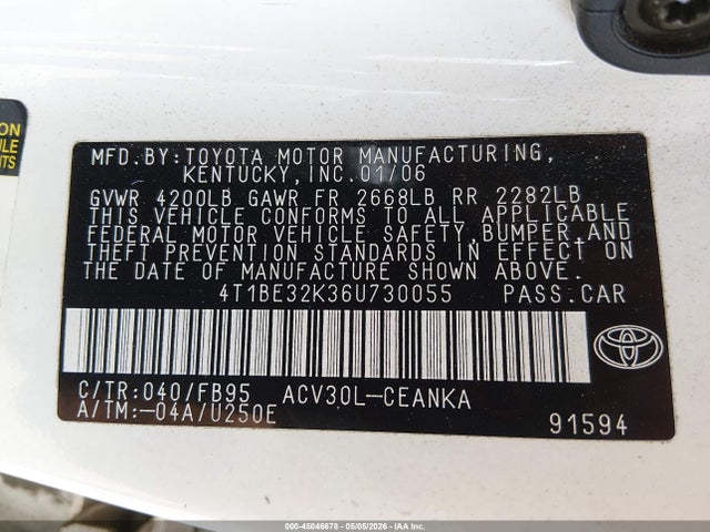 Продажа на аукционе авто 2006 Toyota Camry Le, vin: 4T1BE32K36U730055, номер лота: 45046678