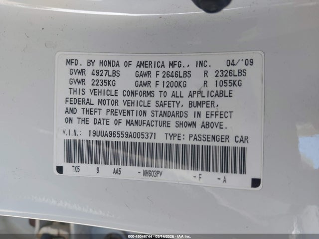 Aukcja sprzedaży 2009 Acura Tl 3.7, vin: 19UUA96559A005371, numer aukcji: 45046744