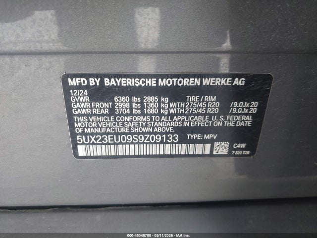 Продажа на аукционе авто 2025 Bmw X5 Xdrive40i, vin: 5UX23EU09S9Z09133, номер лота: 45046780