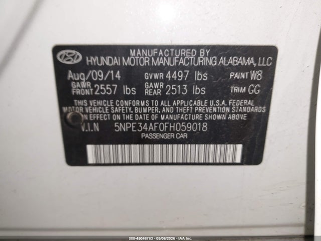 Aukcja sprzedaży 2015 Hyundai Sonata Sport, vin: 5NPE34AF0FH059018, numer aukcji: 45046783