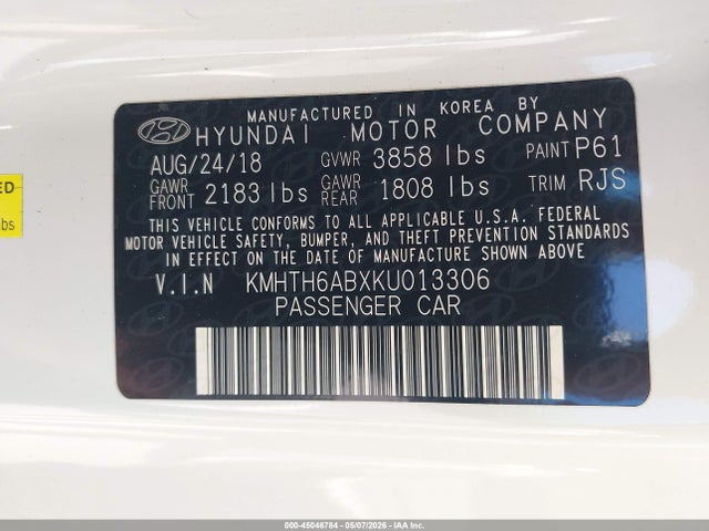 45046784 :رقم المزاد ، KMHTH6ABXKU013306 vin ، 2019 Hyundai Veloster Turbo Ultimate مزاد بيع