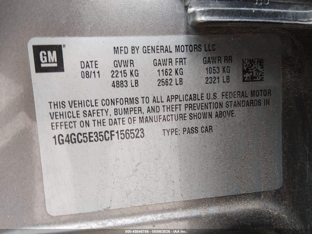 Продаж на аукціоні авто 2012 Buick Lacrosse Leather Group, vin: 1G4GC5E35CF156523, номер лоту: 45046786