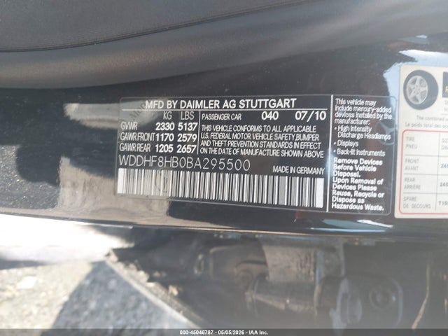45046787 :رقم المزاد ، WDDHF8HB0BA295500 vin ، 2011 Mercedes-benz E 350 4matic مزاد بيع