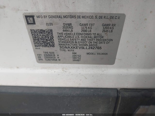 3GNAXKEV5LL242765 Chevrolet Equinox Fwd Lt 1.5l Turbo