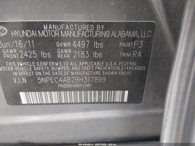 Продаж на аукціоні авто 2011 Hyundai Sonata Se 2.0t, vin: 5NPEC4AB2BH317899, номер лоту: 45046814