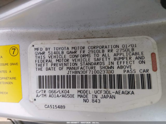 Продаж на аукціоні авто 2001 Lexus Ls 430, vin: JTHBN30F710023730, номер лоту: 45046817