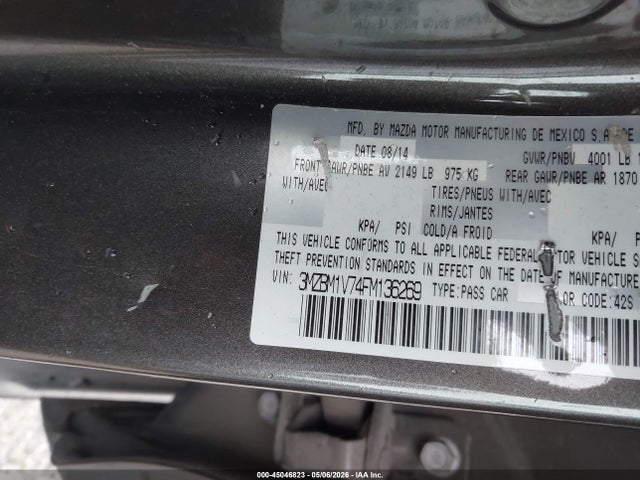 45046823 :رقم المزاد ، 3MZBM1V74FM136269 vin ، 2015 Mazda Mazda3 I Touring مزاد بيع