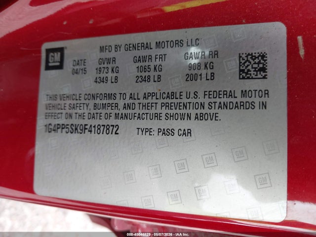 Aukcja sprzedaży 2015 Buick Verano, vin: 1G4PP5SK9F4187872, numer aukcji: 45046829