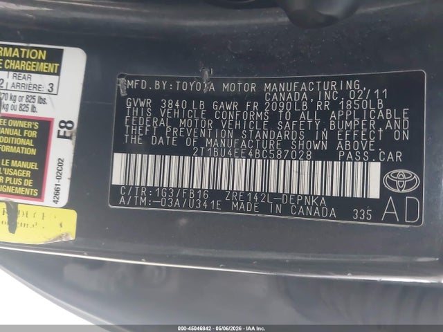 Продажа на аукционе авто 2011 Toyota Corolla Le, vin: 2T1BU4EE4BC587028, номер лота: 45046842