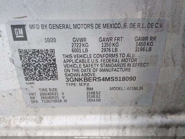 Aukcja sprzedaży 2021 Chevrolet Blazer Fwd Rs, vin: 3GNKBERS4MS518090, numer aukcji: 45046851